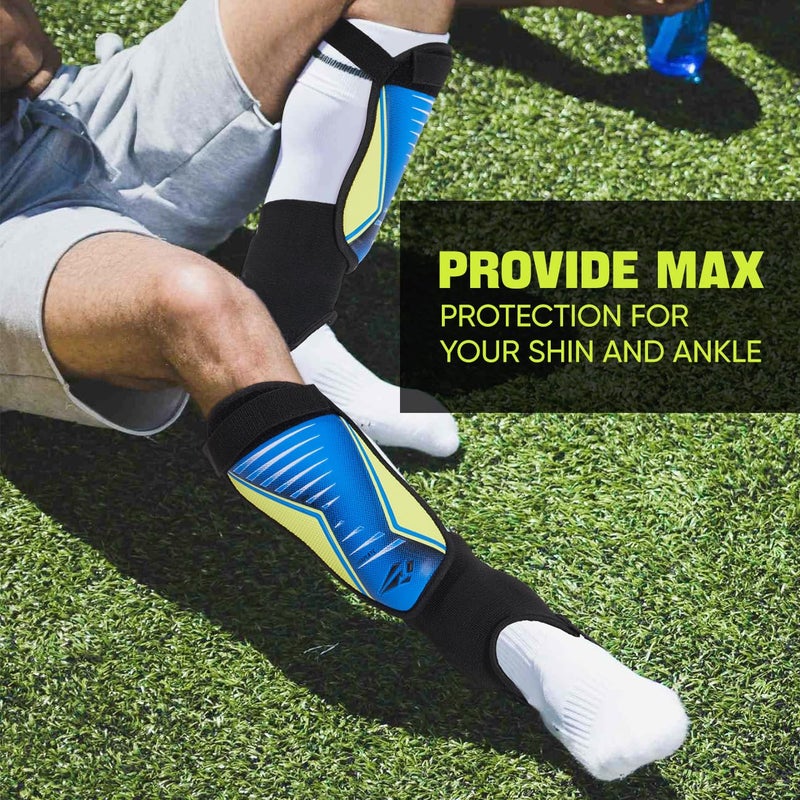 Rawxy Football Soccer Shin Guards with Exceptional Flexible Soft Light Weight - Great for Boys Girls Junior Youth(Blue Yellow,L) - Image 4